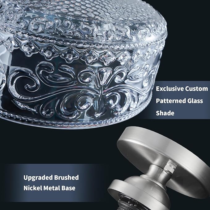 Brushed Nickel Semi Flush Mount Ceiling Light, Antique Ceiling Light with Glass, Indoor Close to Ceiling Light Fixture, Entryway Light Fixtures, Overhead Lighting Fixture for Hallway Kitchen Bedroom
