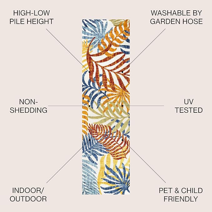 JONATHAN Y Tropics Palm Leaves Indoor Outdoor Runner Rug 2X8 Cream/Orange, Boho for Backyard, Patio, Porch, Easy-Cleaning, High Traffic, Pet-Friendly, Non-Shedding (AMC100B-28)