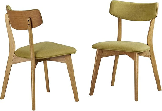 Christopher Knight Home Abrielle Mid-Century Modern Fabric Dining Chairs with Natural Oak Finished Rubberwood Frame, 2-Pcs Set, Green Tea / Natural Oak