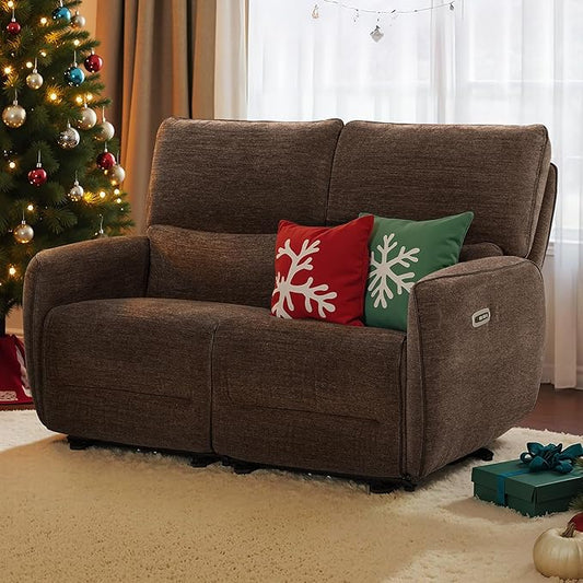 MCombo 60" Wall Hugger Power Loveseat Recliner Sofa with Adjustable Headrest, RV Reclining Loveseat with USB and Type C Charge Ports for Living Room 6924 (Brown, Loveseat)