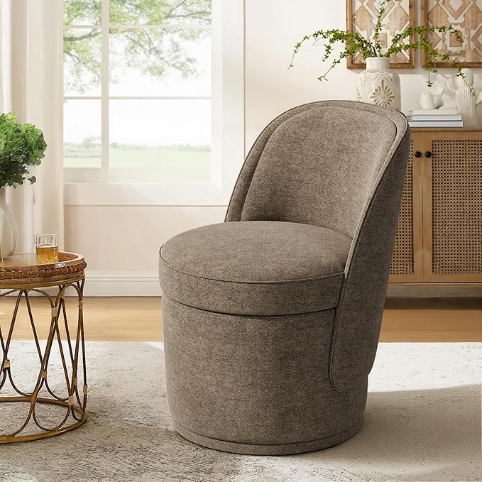 Swivel Accent Chair, 360° Swivel Chair with Hidden Storage, Modern Small Barrel Swivel Armchair for Living Room/Bedroom, Brown