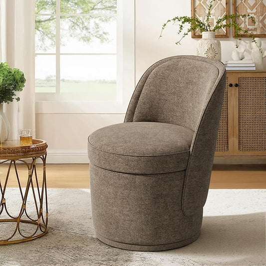 Swivel Accent Chair, 360° Swivel Chair with Hidden Storage, Modern Small Barrel Swivel Armchair for Living Room/Bedroom, Brown