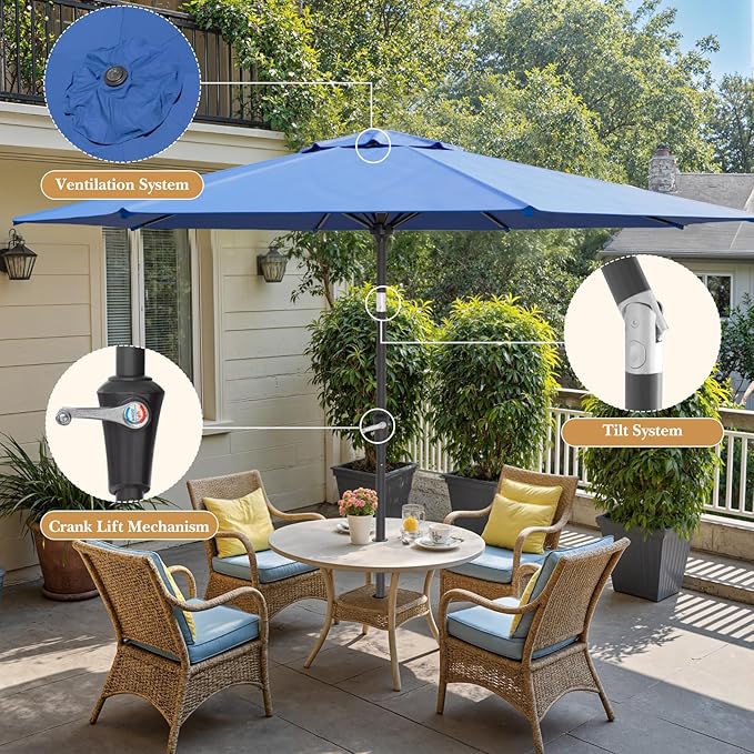 Sannwsg Outdoor Patio Umbrella,Table Umbrella with Push Button Tilt and Crank,Market Umbrella with 8 Sturdy Ribs,Yard Umbrella