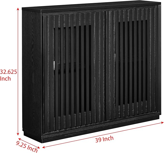Ball & Cast 39" Narrow Sideboard Cabinet with Storage, Mid Century Modern Buffet Credenza Cabinet w/Fluted Doors & 2 Outlet Holes,for Living Room,Dining Rooms, Entryway, Kitchen Coffee Bar, Black