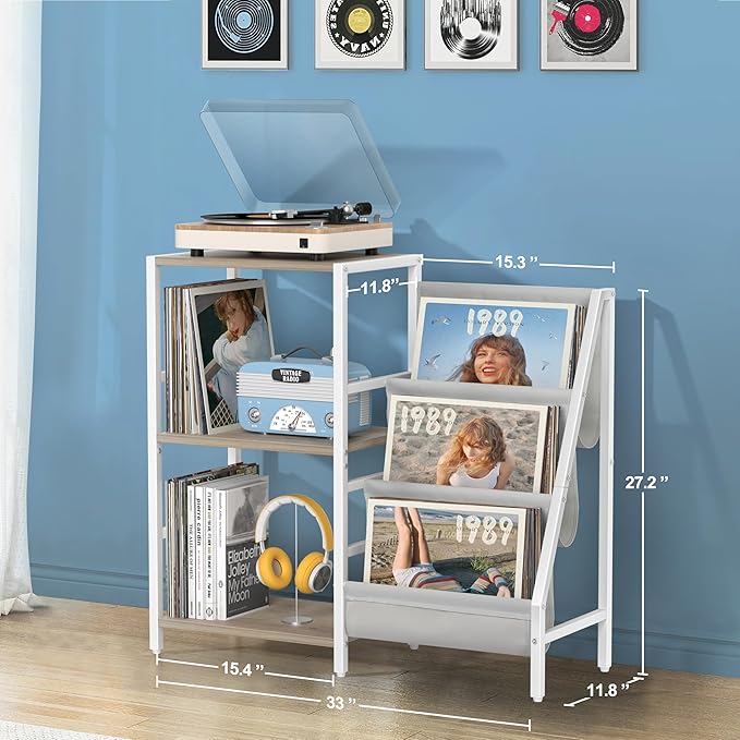 Record Player Stand with Vinyl Storage, Record Player Table with Record Storage 200 Albums, Turntable Stand with Record Holder Vinyl Display Shelf, Record Cabinet Media Stereo