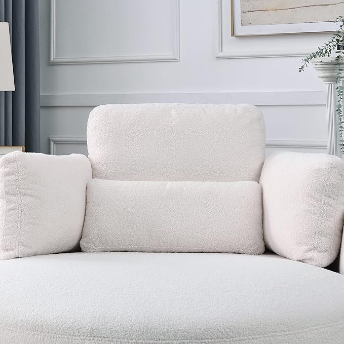 HomSof Swivel Accent Barrel Modern Sofa Lounge Club Big Round Chair with Storage Ottoman Linen Fabric for Living Room Hotel with Pillows，White