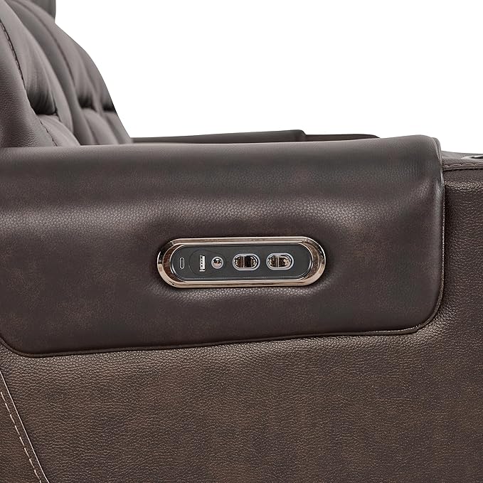 Watson & Whitely Genuine Leather Power Loveseat and Recliner Sofa Set, Lay Flat Reclining Couch with Console, Power Headrest, USB & Wireless Charging, Cup Holders for Living Room, Dark Brown