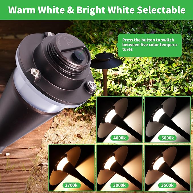 Outdoor Pathway Lights Wired 12V, 2700K/3000K/3500K/4000K/5000K Selectable Landscape Path Light LED, Waterproof Walkway Fixture Electric, ORB Aluminum for All Weather Garden Yard (6 Pack)