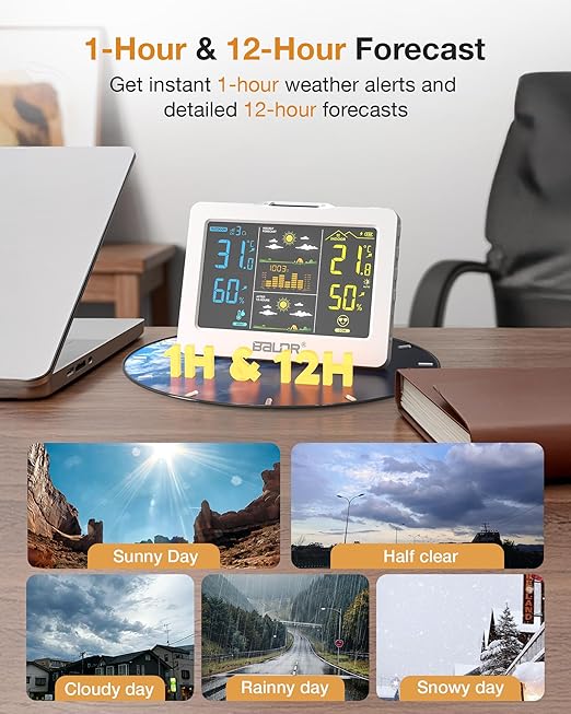 Wireless Weather Station with Outdoor Sensor, Indoor Outdoor Thermometer Hygrometer, HD Color Display, Smart Backlight, Rechargeable Battery Temperature Humidity Monitor