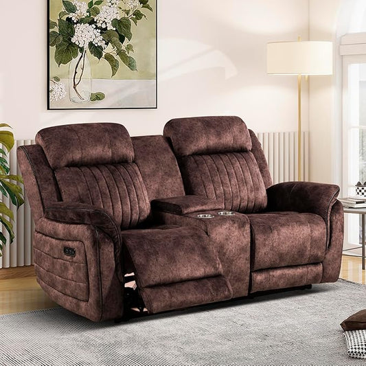 Power Reclining Loveseat with Zero Gravity, Adjustable Headrest, Power Reclining Loveseat with Console, USB/Type-C Ports, Loveseat Recliner Sofa for Living Room(Brown, Loveseat)