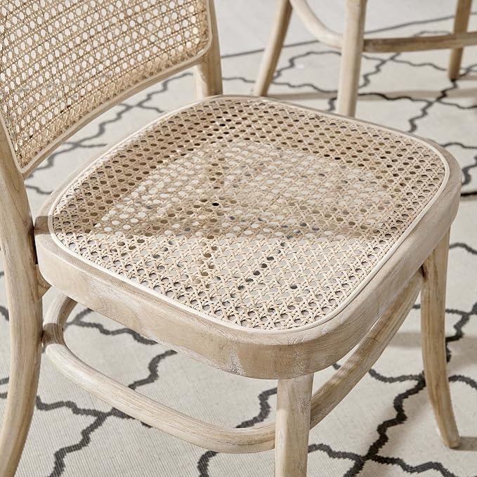 Modway Winona Elm Wood Cane Rattan Seat, Dining Side Chair - Set of 2, Gray