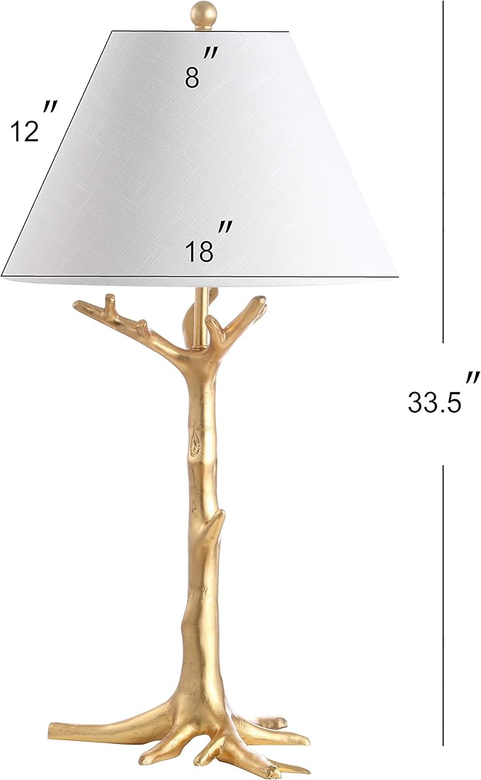 JONATHAN Y 33.5" Gold Leaf Resin LED Table Lamp, Glam Transitional Nature-Inspired Design for Living Room Bedroom Nightstand, White Linen Shade, LED Bulb Included, UL Listed JYL3069A