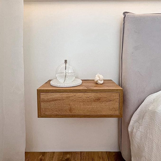 Mobili Fiver, Riccardo Floating nightstand, Rustic Oak, 17.7" x 9.8" x 6.1 ", Melamine-Finished, Modern Bedside Table, End Table, Italian Furniture