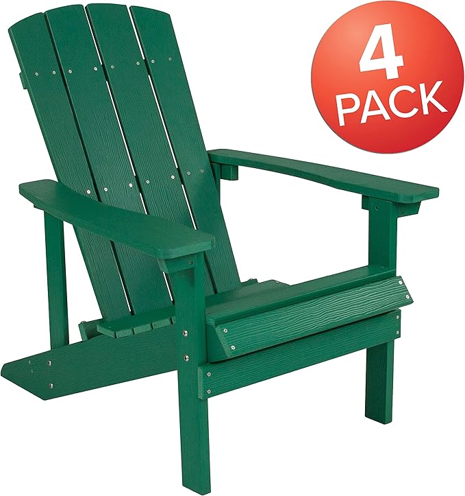Flash Furniture Charlestown Poly Resin Adirondack Chair - Green - All Weather - Indoor/Outdoor - Set of 4