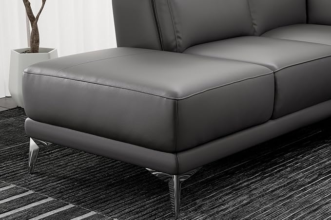 Valencia Pista 113" Cloudy Grey Full Leather Reclining Sectional Sofa with Left Hand Chaise | Power Recliner Chair, Nappa 11000 Leather | L Shaped Couch for Living Room Furniture