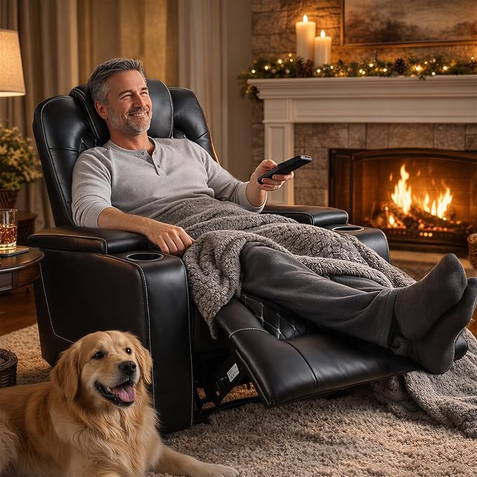 ANJ Power Recliner Sofa Set, Faux Leather Reclining Living Room Furniture Set, Included Single Recliner Chair and 2PC Loveseat Sofa, Black