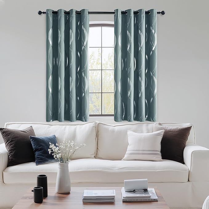 NICETOWN 100% Blackout Curtains for Living Room, Stormy Sea, 52 inch by 72 inch, Easy Care Solid Thermal Insulated Grommet Panels and Drapes for Bedroom Decoration, 2 Panels