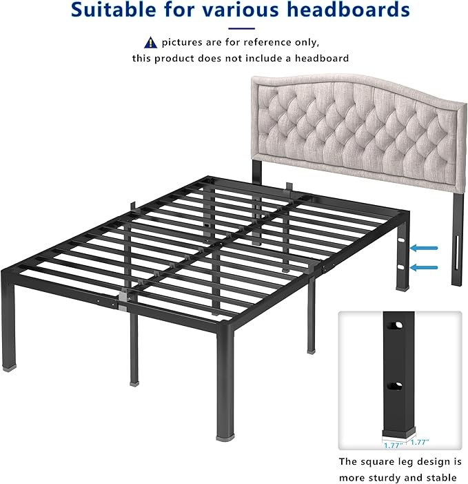 18 Inch Full Metal Platform Bed Frame with Round Corner and Mattress Retainers, 3500lbs Heavy Duty Steel Slats Support, No Box Spring Needed, Easy Assembly, Noise Free