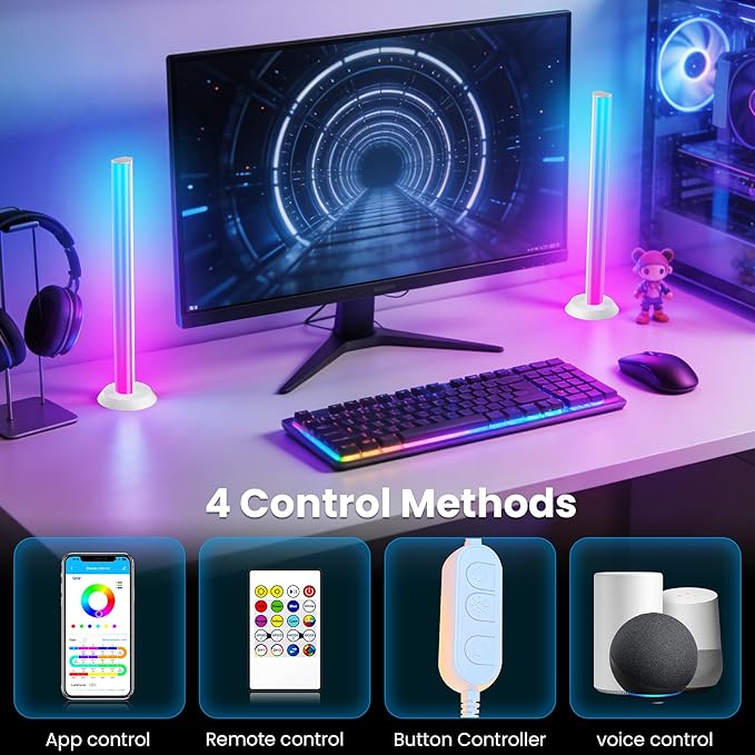 TJOY Smart Wi-Fi Light Bars, Work with Alexa &Google Assistant, Gaming Desk Lights with Music Sync&Scene Modes, RGB TV Light Bar, Ambient Lighting for Game, Atmosphere Decoration(2.4Ghz WiFi only)