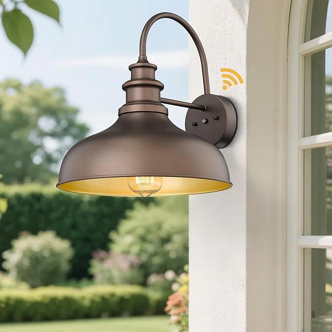 Bestshared Dusk to Dawn Sensor Farmhouse Barn Light, Outdoor Wall Sconce, Outdoor Wall Lantern for Porch, Exterior Light Fixtures Porch Lights (Orb+Gold, 2 Pack)