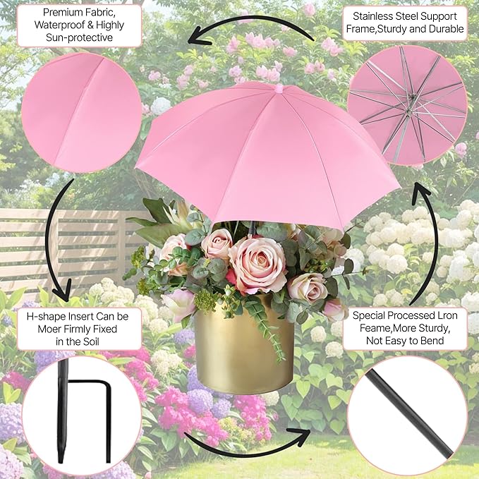 SUTROMA Plant Umbrellas for Outdoor Plants 3 Pcs, Adjustable Plant Shades for Outdoor Plants and Garden Beds 35.4×23.6 Inch, Provide Sun Shade for Courtyard Balcony Plants