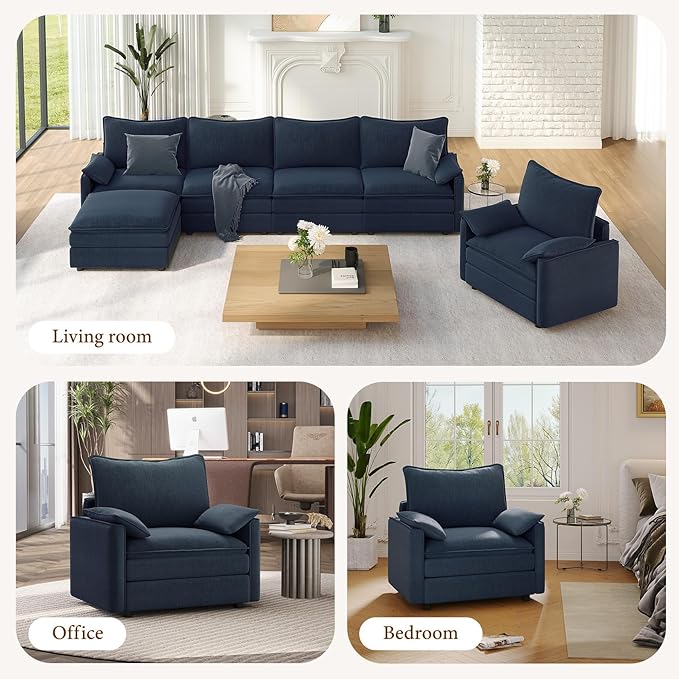 Vesgantti 40" Single Seat Sofa, Comfy Cloud Couch Deep Seat Upholstered Couch Chenille Modern Sofa with Armrest Pillow, Easy Assembly for Living Room, Bedroom and Apartment, Blue | Sink-in Comfort, Height Adjustable, Easy Rearrangement, Extra-deep Otto...