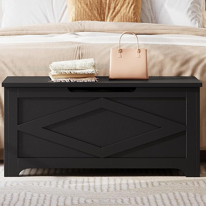 GarveeHome 39.4 in Storage Chest, Wooden Storage Bench with Safety Hinges, Easy Assembly, Large Shoe Bench for Entryway, Living Room, Bedroom