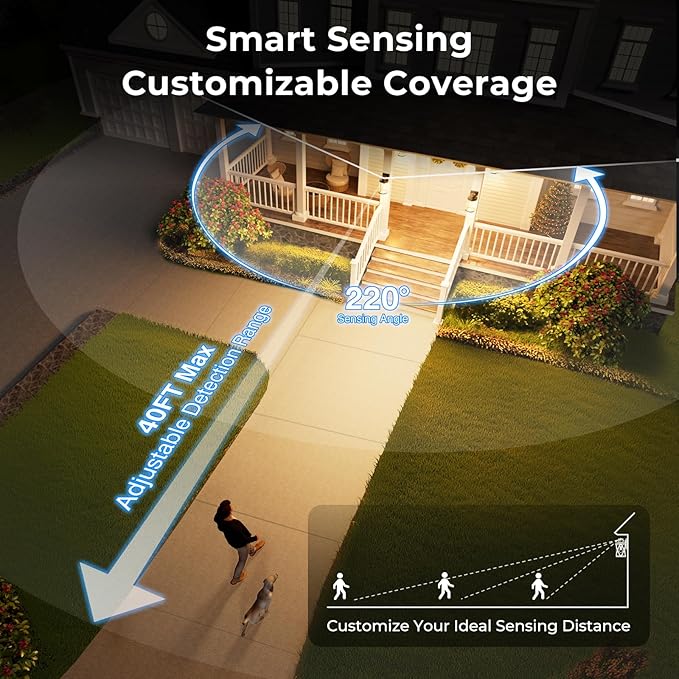Distance-Adjustable Outdoor Lights for House, Modern Black Motion Sensor Outdoor Light with Gold Trim, Waterproof Dusk to Dawn Exterior Lighting Fixtures, Anti-Rust Outdoor Lanterns for Porch, Garage