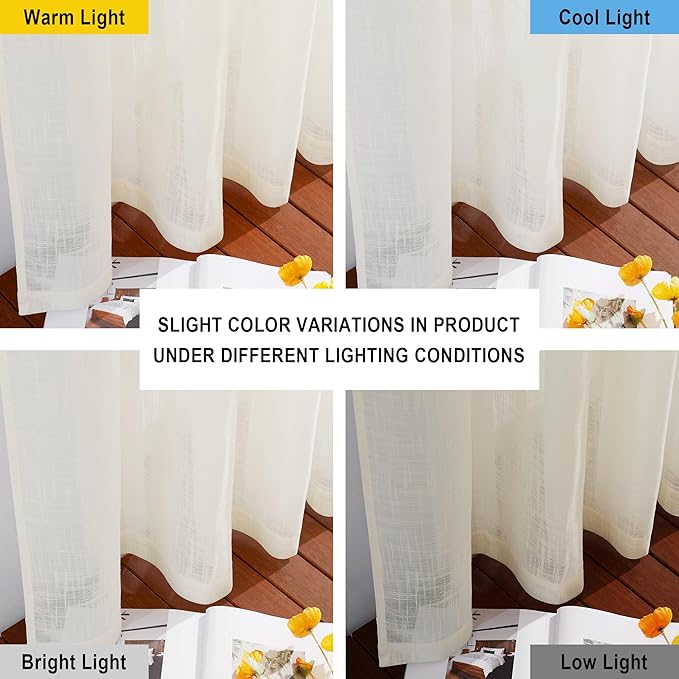 NICETOWN Semi Sheer Curtains with Natural Linen Blend, Grommet Sheer Panels Sweep to Floor Decorative Window Dressings Privacy for Bedroom/Living Room, Light Beige, W52 x L96, 2 PCs