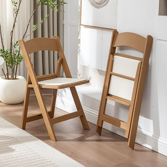 BTEXPERT Resin Folding Chair Vinyl Padded Seat Indoor Outdoor Lightweight Set for Home Event Party Picnic Kitchen Dining Church School Weddings- Set of 2 Natural Chestnut