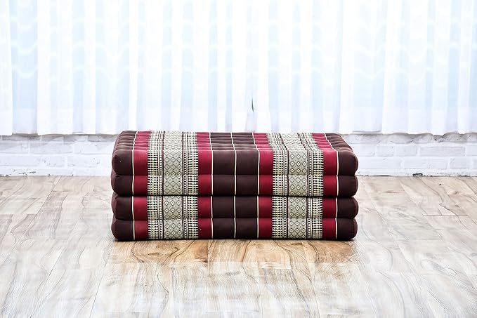 Leewadee Trifold Mattress Standard – Comfortable Thai Massage Pad, Foldable Floor Mattress Filled with Eco-Friendly Kapok, Perfect to Use as a Sleeping Mat 79 x 28 inches, Brown red