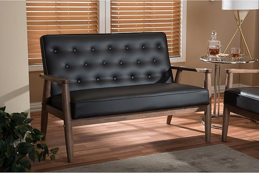 Baxton Studio Sorrento Faux Leather Upholstered Wooden 2-Seater Loveseat, Brown