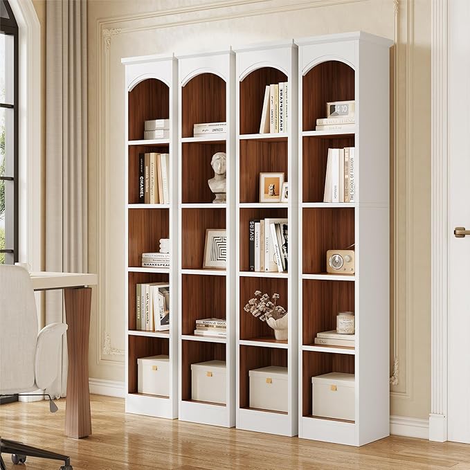 LITTLE TREE 70.9" Tall Bookshelf, 5-Tier Open Bookcase with Cubes, Bookshelves with Storage Space, Freestanding Narrow Bookcase for Home Office, White, 3 Pack