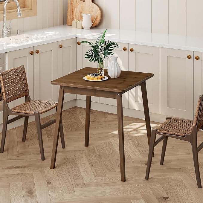 HOOBRO Bamboo Dining Table, Square Dining Table for 2, 27.6" Kitchen Table for Small Space, Writing Table, Easy to Assemble, for Dining Room, Living Room, Office, Kitchen, Apartment, Brown BR70CZ01G1
