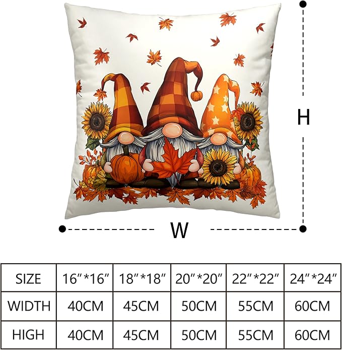 Fall Gnome Pillow Covers 18x18 Set of 2 Pumpkin Sunflower Maple Leaves Throw Pillow Covers Autumn Pillow Case Thanksgiving Cushion Case for Home Decor Couch Sofa
