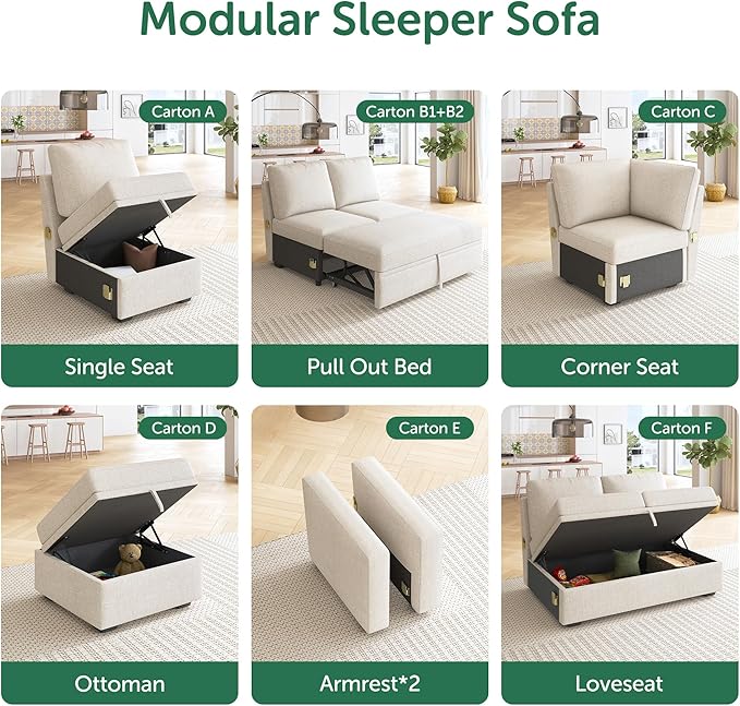 HONBAY Modular Armrest for Sectional Sleeper Sofa, Pair of Armrests for Sectional Modular Couch Bed, Beige