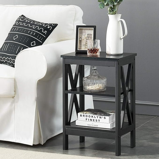 VECELO End Side Table Night Stand Set Of 2,X-Design with Storage Shelf for Bedroom,Living Room,Black