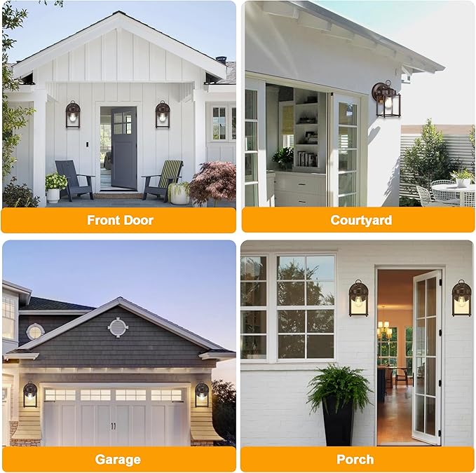 Dusk to Dawn Outdoor Wall Lantern, Modern Exterior Light Fixtures Wall Mount, Waterproof Front Door Wall Lighting with Clear Glass, Bronze Outdoor Wall Lights for House, Garage, 4-Pack