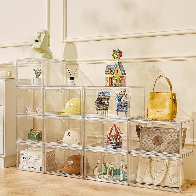 Shoe Boxes Clear Plastic Stackable Acrylic Sneaker Shoe Display Case Transparent Display Case Clear Storage Bins With Lids Acrylic Boxes for Display Shoe Organizer Containers