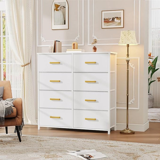 DWVO Fabric Dresser for Room, Tall Storage 8 Drawers, Black Dresser & Chest of Drawers, Storage Drawer Organizer for Closet, Living Room