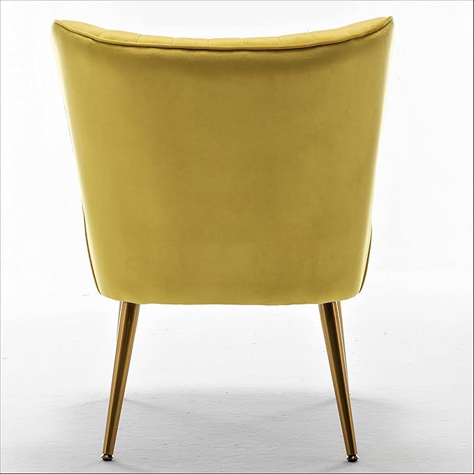 Modern Velvet Accent Chair for Living Room, Bedroom, or Entryway, Stylish and Comfortable Armless Design with Metal Legs, Yellow
