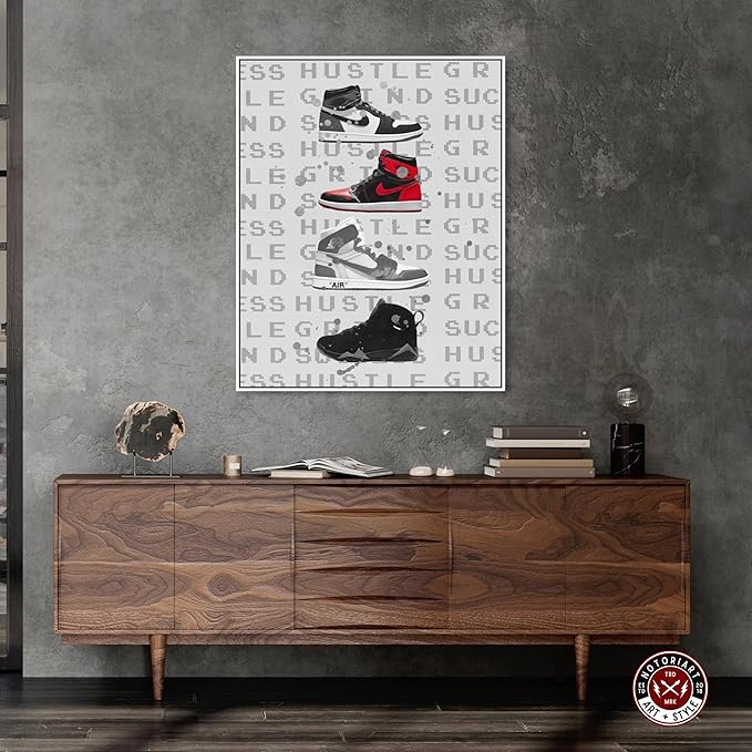 Hype Sneakers Framed Sneaker 1 Piece Canvas Wall Art, 31" x 37", White Frame