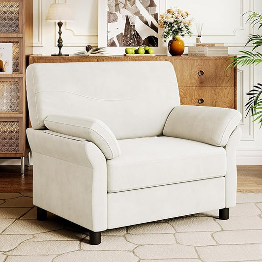 Oversized Accent Chair, 44.5 Inch Beige Chenille Fabric Armchair, Comfy Single Sofa Chair with Padded Arms & Pocket Spring Cushion, Modern Reading Chair for Living Room, Bedroom