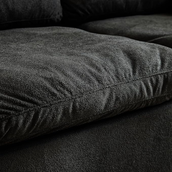 Swbvs Modular Sectional Sofa, 3-Piece Corduroy Couch with Chaise, Deep Seat Oversized Lounge Sofa for Living Room, Convertible Comfy Couch with Removable Cushions, Black