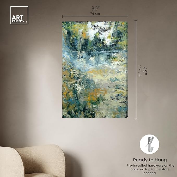Art Remedy Green Moss Monet Garden Green Abstract Canvas Wall Art, Gallery Wrapped, 30"x45"