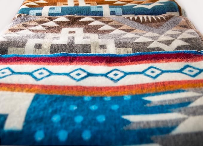 Alpaca Wool Blanket | Twin Size Throw Blanket | 70 x 45 inches | Soft, Hypoallergenic and Breathable | Lightweight Warm Blanket | Bed, Couch, Outdoor or Picnic (Orange & Blue)