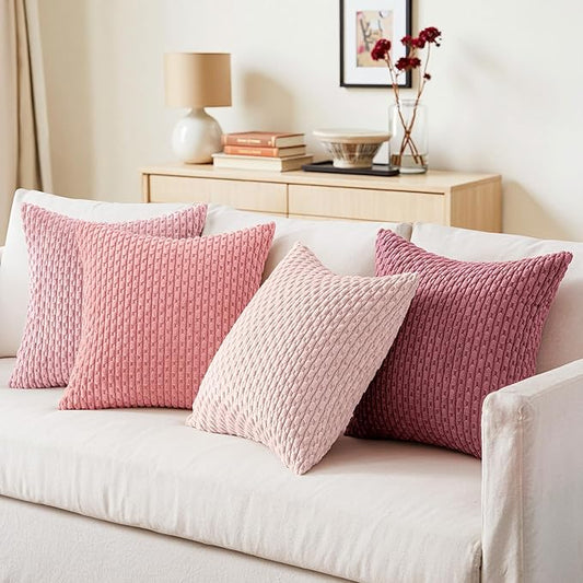 MIULEE Aesthetic Pink Decorative Throw Pillow Covers for Couch Living Room 20x20 Inch Set of 4 Cute Soft Cushion Covers Corduroy Pillowcases Spring Coquette Room Decor for Bed Sofa Room, Blush Rose