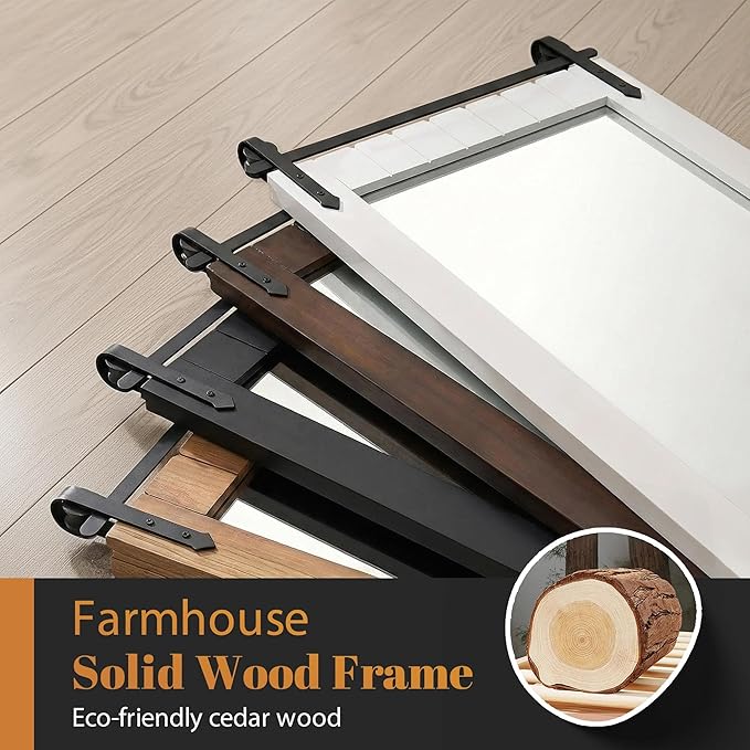 Besdomus Rustic Bathroom Farmhouse Mirror: 22"x30" Dark Brown Barn Door Solid Cedar Wood Frame Vanity Mirror - Wall Mounted Mirror for Hallway/Living Room/Bathroom - Rustic Decor for Fashion-Conscious