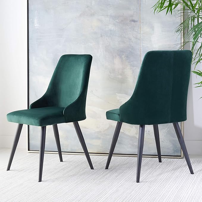Safavieh Home Collection Zoi Velvet 19-inch (Set of 2) Dining Chair, Malachite Green/Black