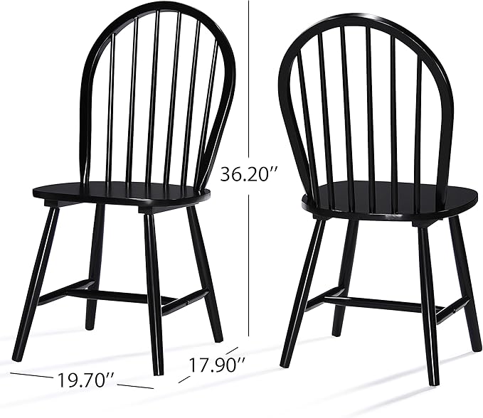 Christopher Knight Home Declan Farmhouse Cottage High Back Spindled Rubberwood Dining Chairs, 2-Pcs Set, Black